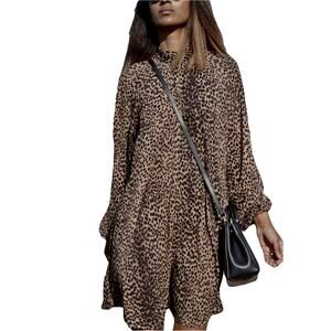 NWOT H&M Dress UK 10/US 6 Brown Cheetah Oversized A Line Balloon Long Sleeve